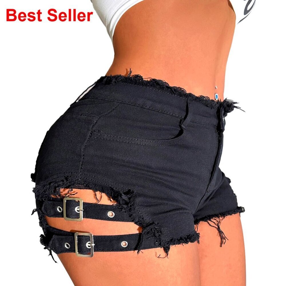 Distressed Denim Shorts High Waisted Ripped Jean Stretch
